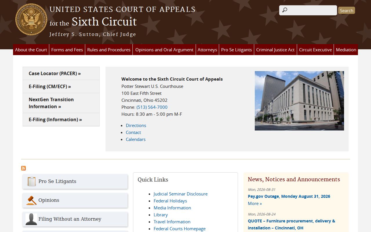 Geauga County case search comparison with the separate Sixth Circuit federal court system