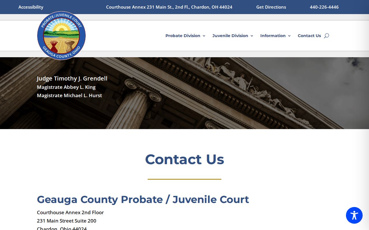 Geauga County court calendar contact information for Probate and Juvenile Court