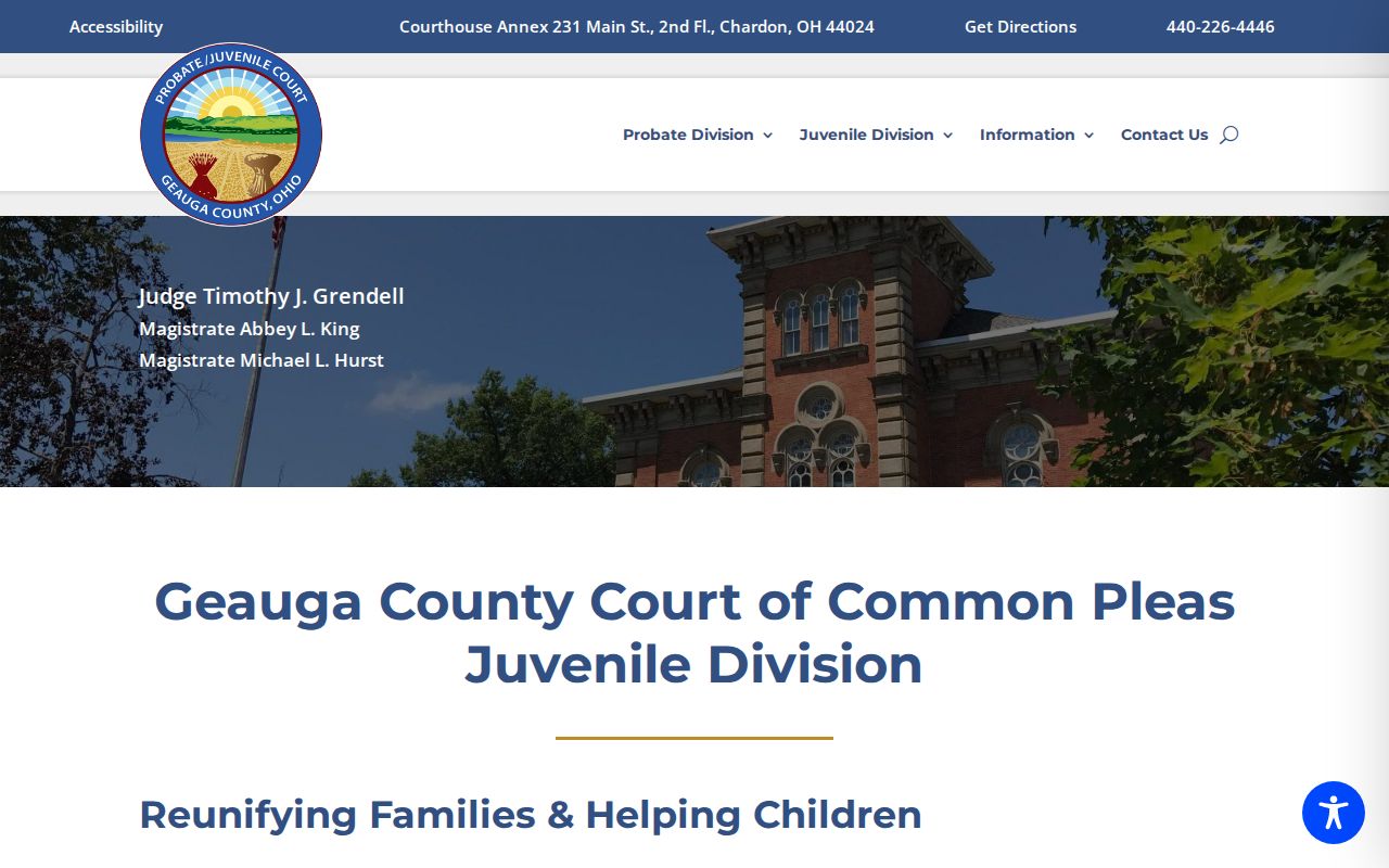 Geauga County court calendar jurisdiction information for Juvenile Division matters