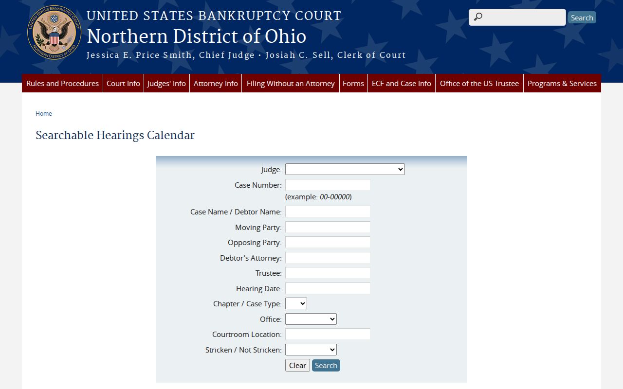 Geauga County court calendar comparison with the Northern Ohio Bankruptcy hearings calendar