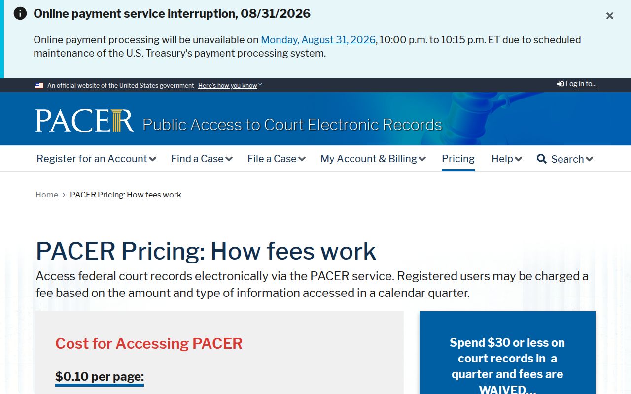 Geauga County court records PACER pricing comparison