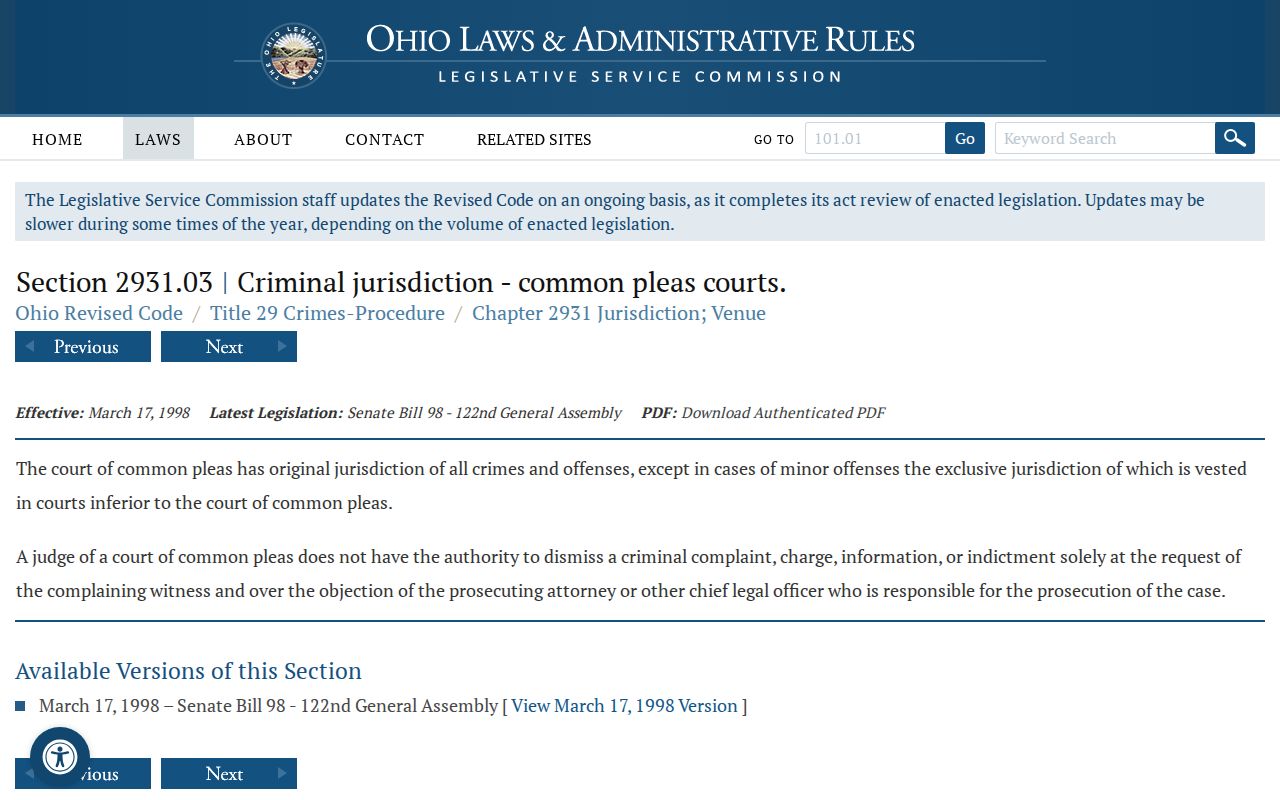 Geauga County criminal docket jurisdiction source from Ohio law